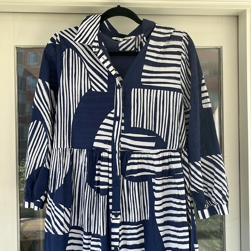 Zara Geometric Lightweight Shirt Midi Dress - Picture 3 of 9